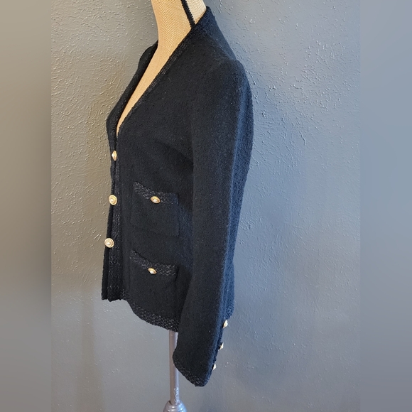 Adolfo New York Vintage 70s Black Wool Boulce Sweater Jacket Medium - Picture 3 of 11